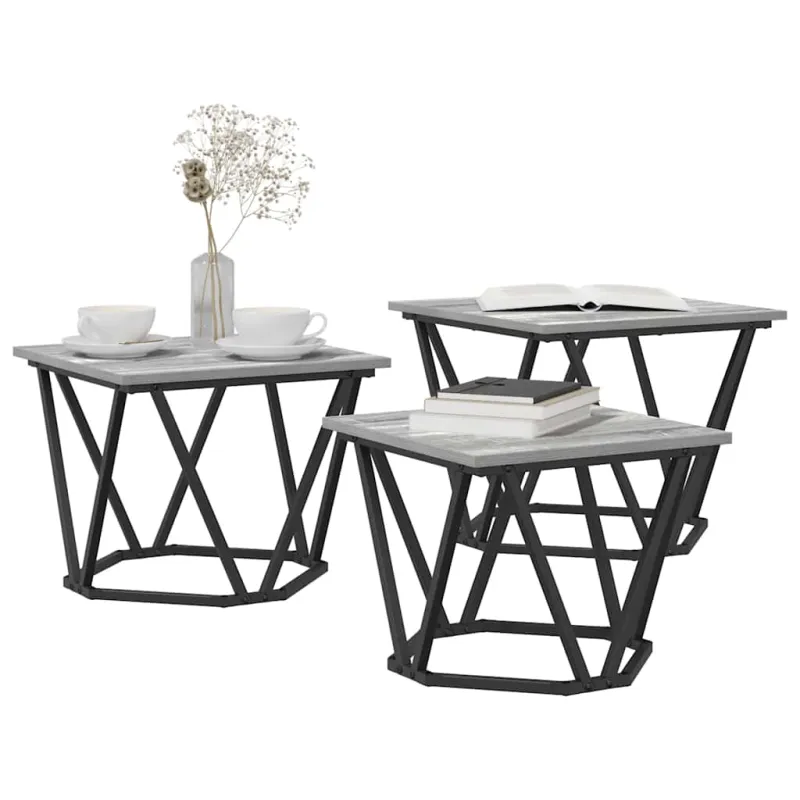 Kavos staliukas 3 pcs Pilkas Sonoma