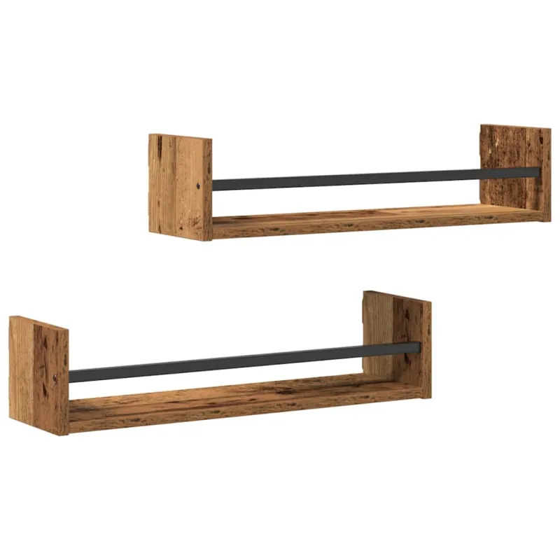 Sieninė lentyna su saugykla 2 pcs Senas medis 60 x 16 x 14 cm