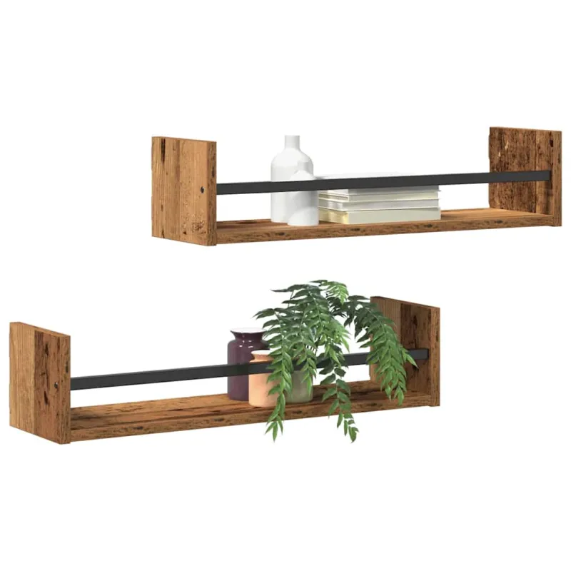 Sieninė lentyna su saugykla 2 pcs Senas medis 60 x 16 x 14 cm