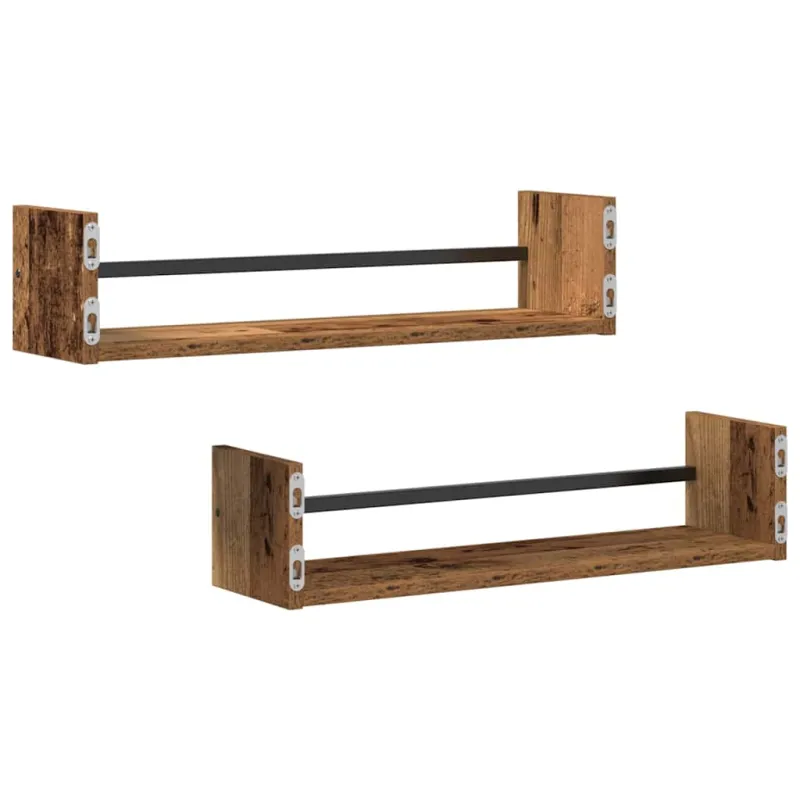 Sieninė lentyna su saugykla 2 pcs Senas medis 60 x 16 x 14 cm