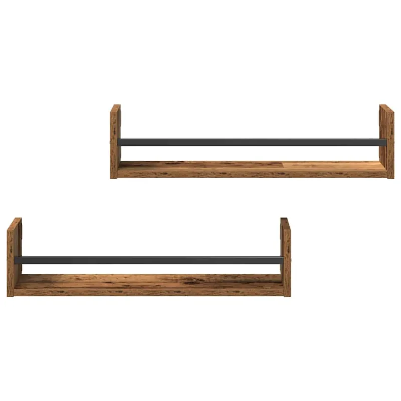 Sieninė lentyna su saugykla 2 pcs Senas medis 60 x 16 x 14 cm