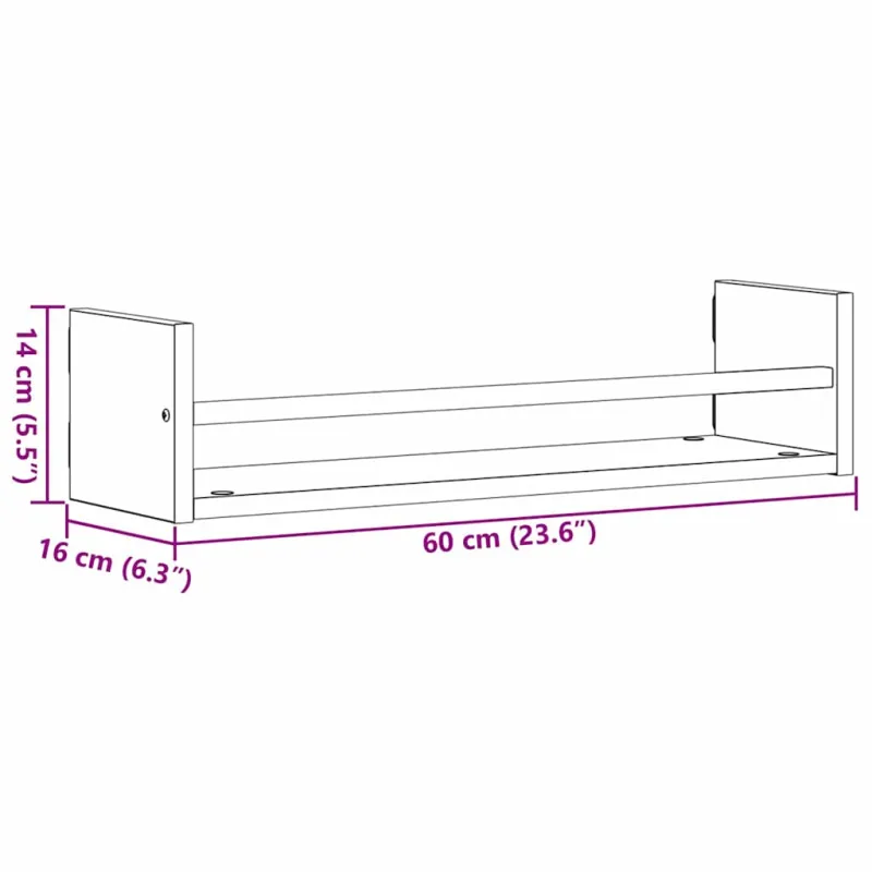Sieninė lentyna su saugykla 2 pcs Senas medis 60 x 16 x 14 cm