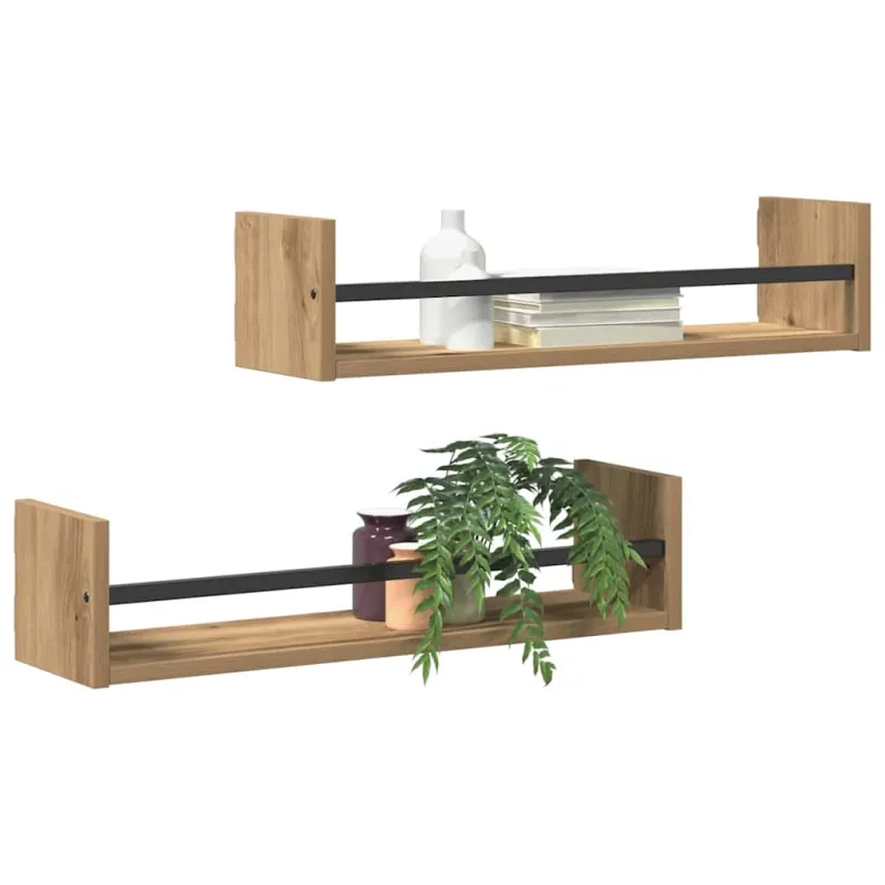 Sieninė lentyna 2 pcs Amatininkų ąžuolas 60 x 16 x 14 cm