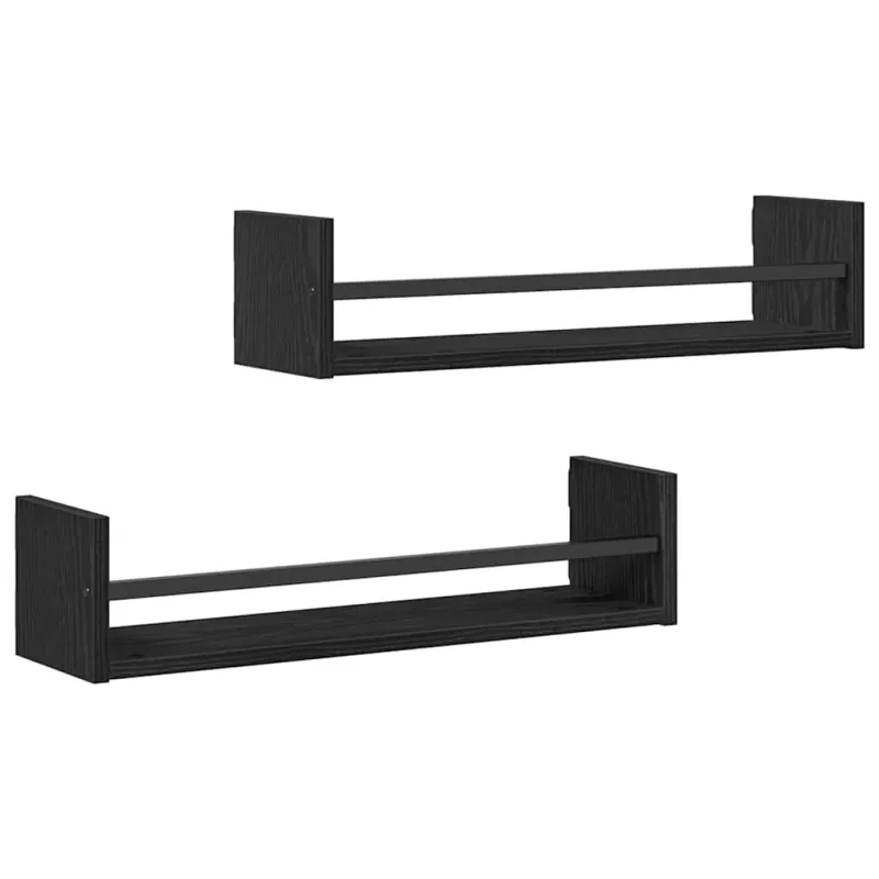 Sieninė lentyna 2 pcs Juodas ąžuolas 60 x 16 x 14 cm