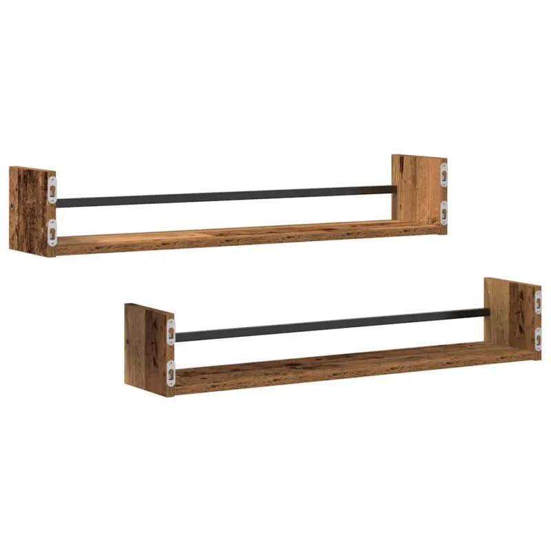 Sieninė lentyna su saugykla 2 pcs Senas medis 80 x 16 x 14 cm