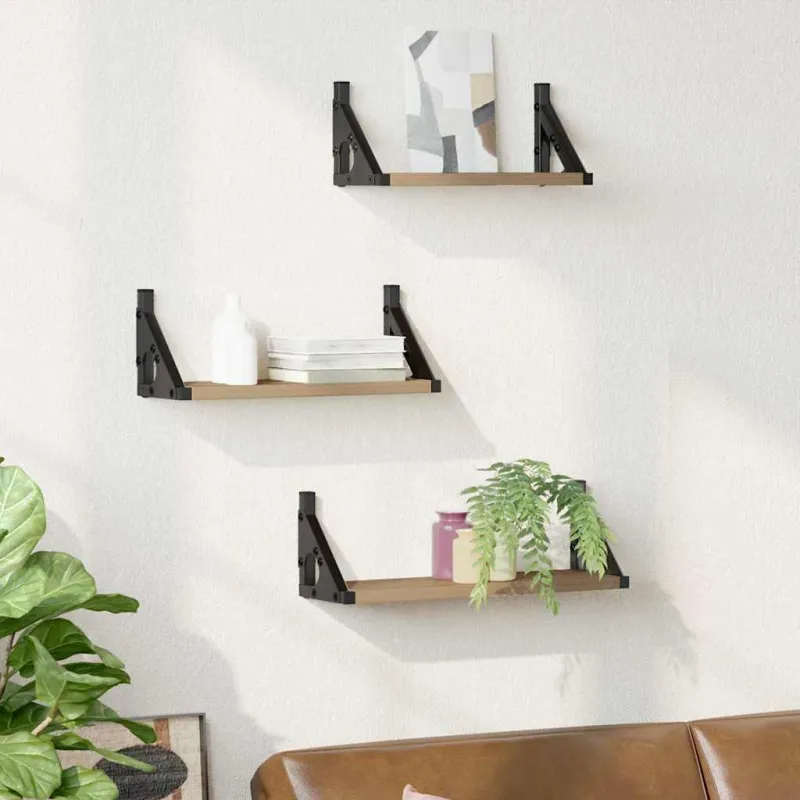 Sieninė lentyna Tvirtinamas prie sienos 3 pcs Dūminis ąžuolas