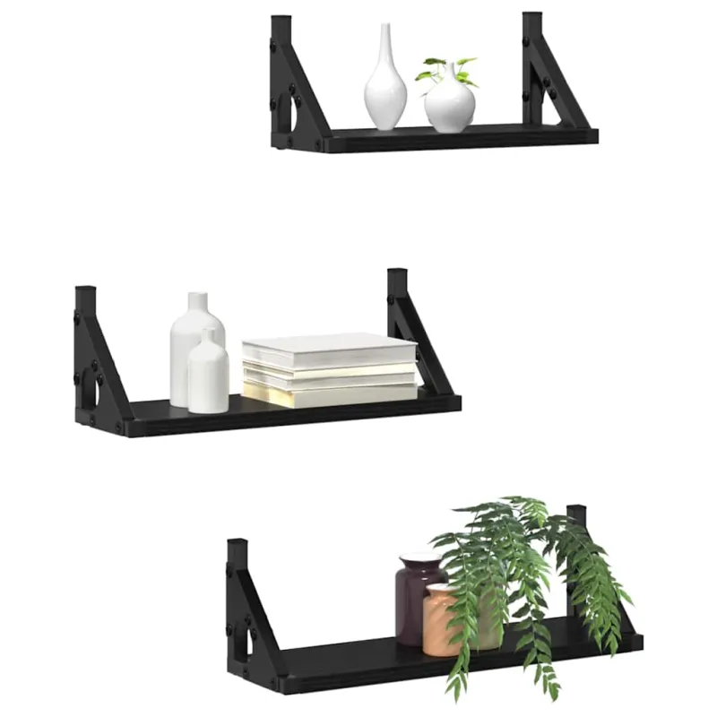 Sieninė lentyna Tvirtinamas prie sienos 3 pcs Juodas ąžuolas