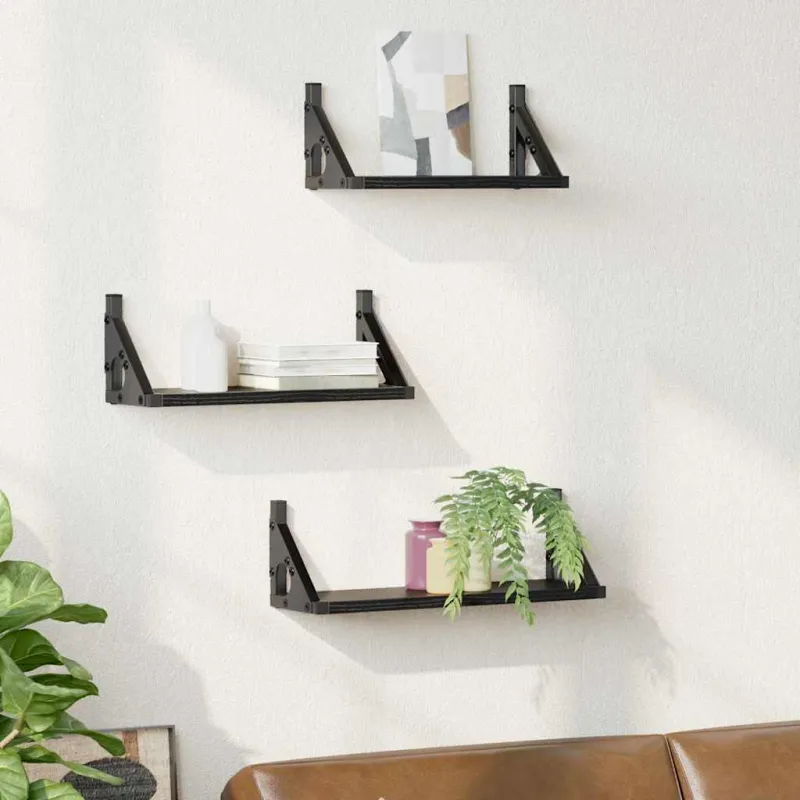 Sieninė lentyna Tvirtinamas prie sienos 3 pcs Juodas ąžuolas