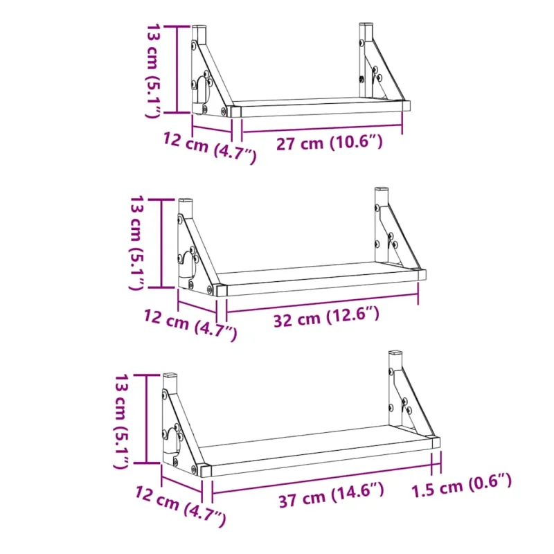 Sieninė lentyna Tvirtinamas prie sienos 3 pcs Juodas ąžuolas