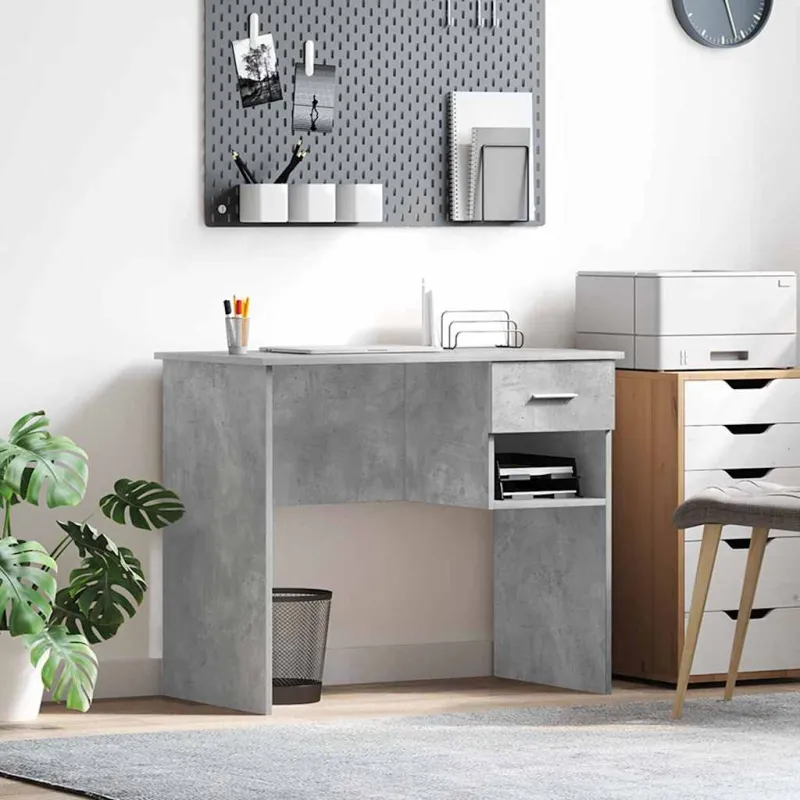 Stalas su stalčių Betono pilka 90 x 49 x 75 cm Apdirbta mediena