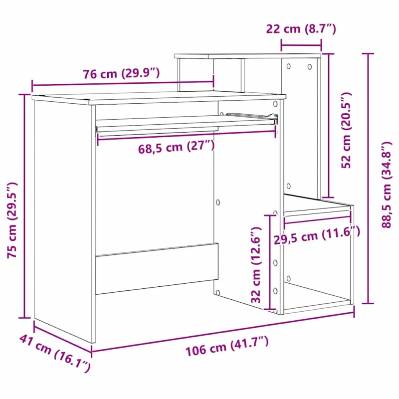 Stalas Sonoma ąžuolas 106 x 41 x 88.5 cm Apdirbta mediena