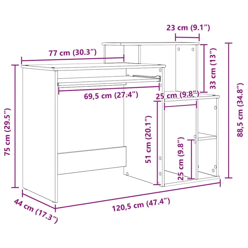 Stalas Betono pilka 120,5 x 44 x 88,5 cm Apdirbta mediena