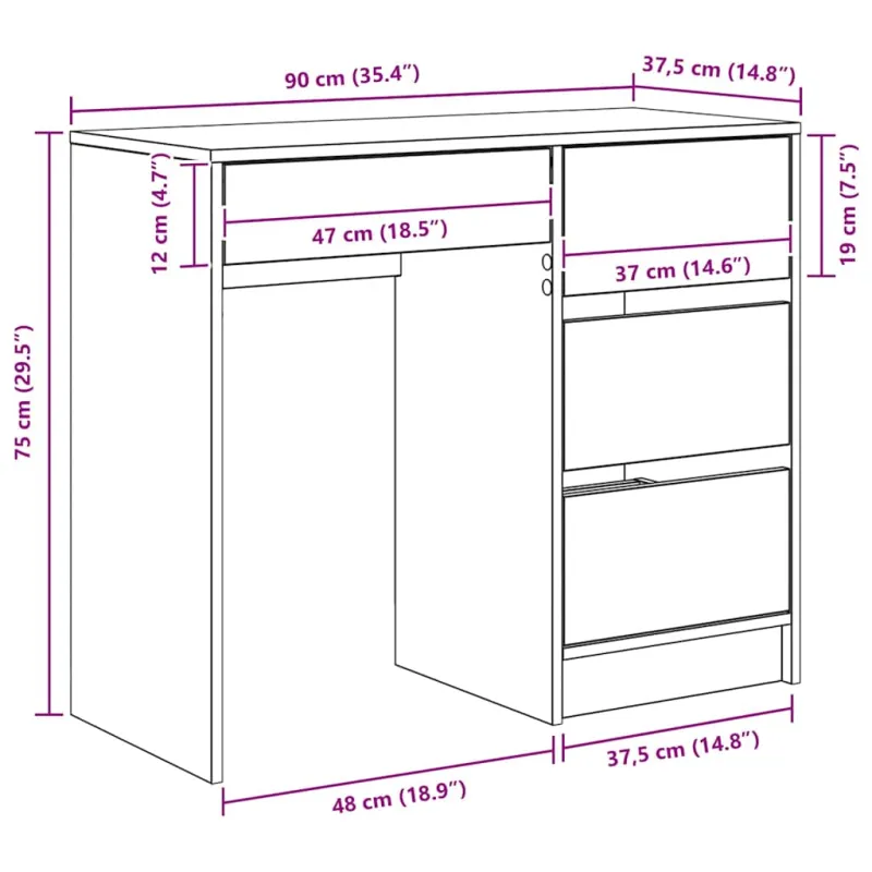 Stalas Rūkyta ąžuolas 90 x 37.5 x 75 cm Apdirbta mediena
