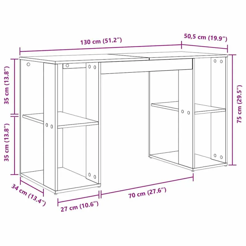 Stalas Betono pilka 130 x 50.5 x 75 cm Apdirbta mediena