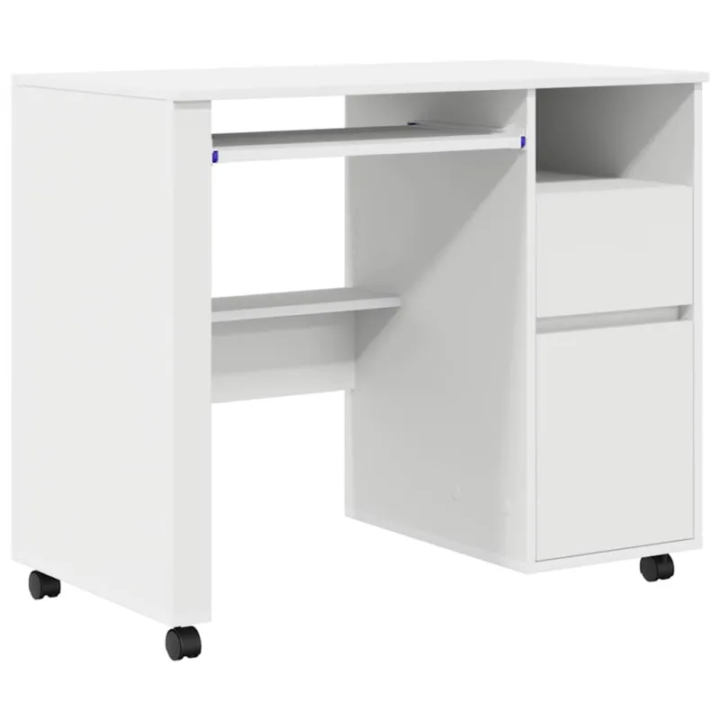 Stalas su ratais su ratu Balta 91 x 50 x 77 cm Apdirbta mediena