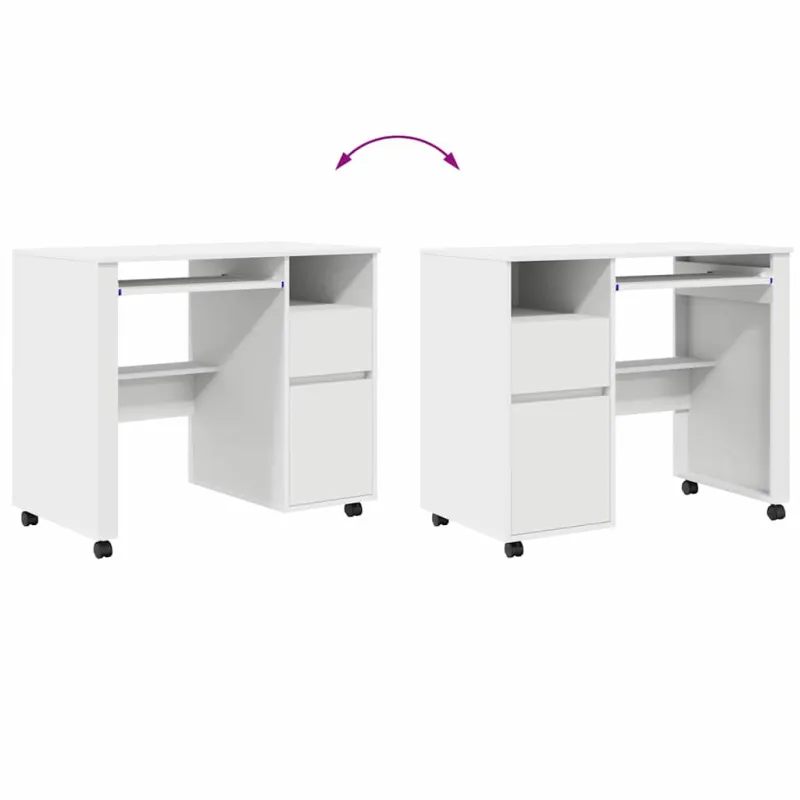 Stalas su ratais su ratu Balta 91 x 50 x 77 cm Apdirbta mediena