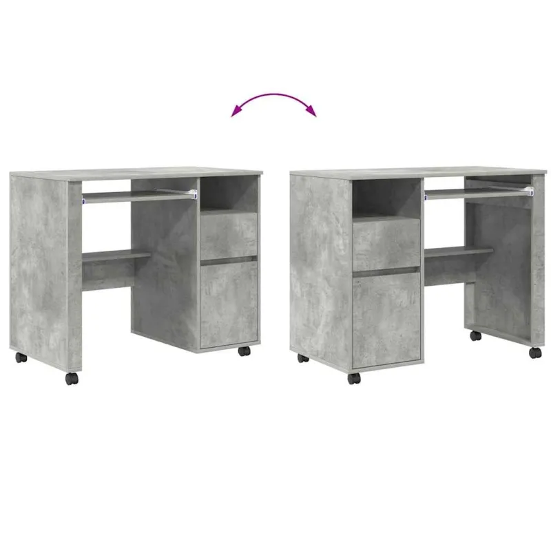 Stalas su ratais Betono pilka 91 x 50 x 77 cm Apdirbta mediena