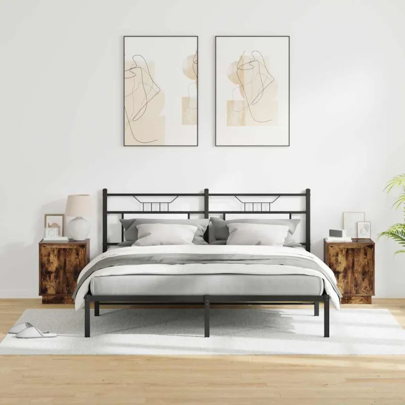 Šalia lovos spintelė su 2 pcs Rūkyta ąžuolas 39 x 34.5 x 50 cm