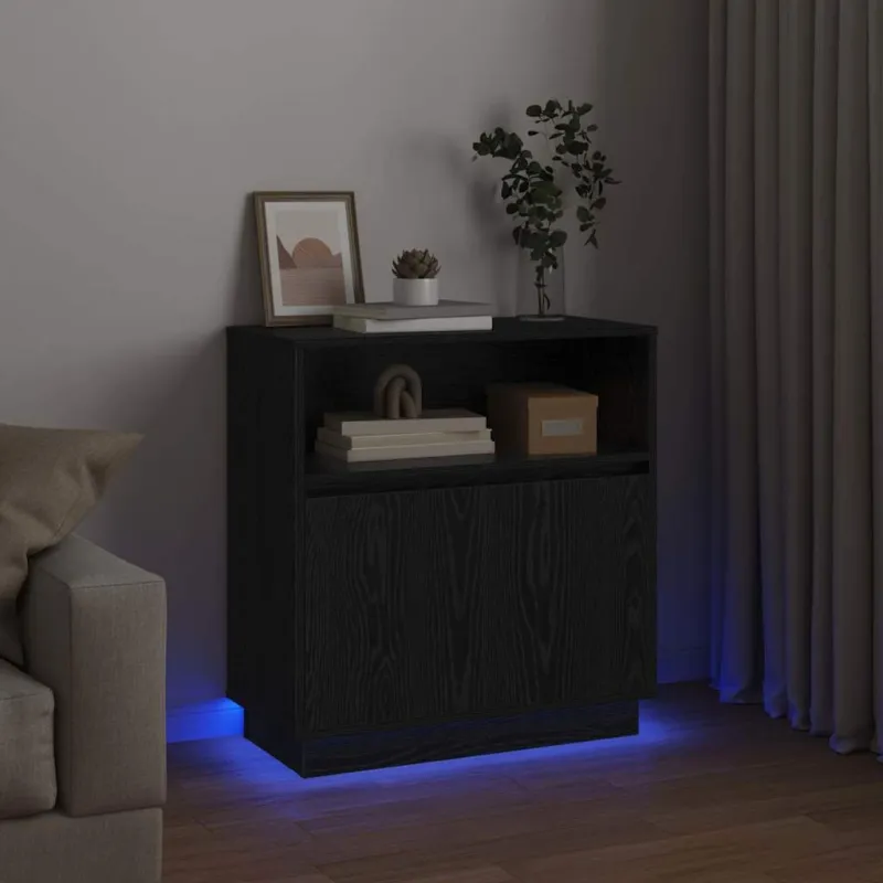 LED Bufetas Juodas ąžuolas 71 x 34,5 x 75 cm Apdirbta mediena