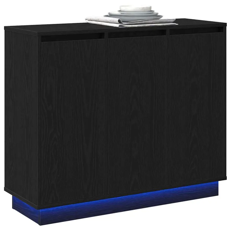 LED Bufetas Juodas ąžuolas 90 x 32 x 75 cm Apdirbta mediena