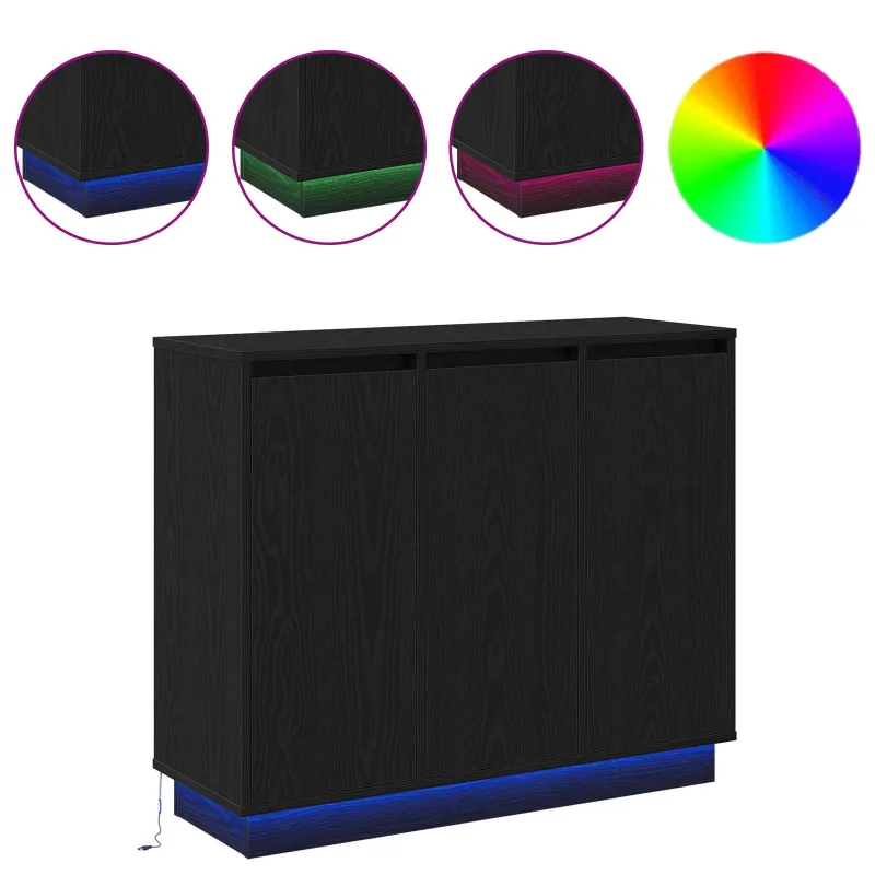 LED Bufetas Juodas ąžuolas 90 x 32 x 75 cm Apdirbta mediena