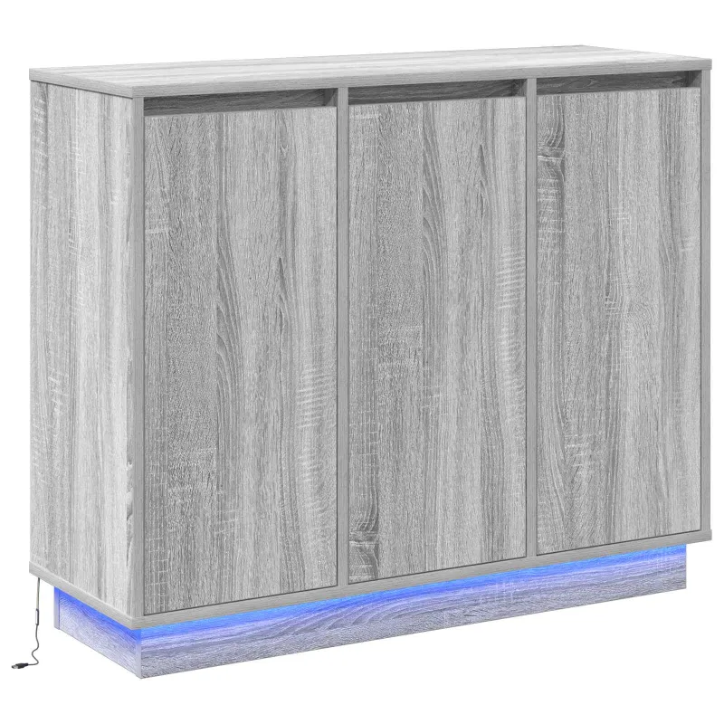 LED Bufetas Pilkas Sonoma 90 x 32 x 75 cm Apdirbta mediena