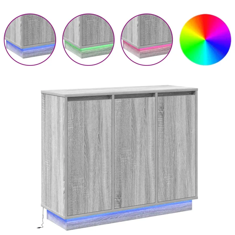 LED Bufetas Pilkas Sonoma 90 x 32 x 75 cm Apdirbta mediena
