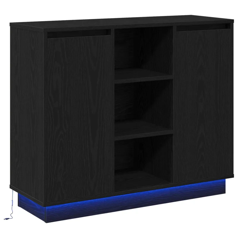 LED Bufetas Juodas ąžuolas 90 x 32 x 75 cm Apdirbta mediena