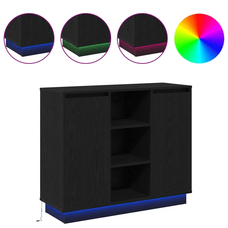 LED Bufetas Juodas ąžuolas 90 x 32 x 75 cm Apdirbta mediena