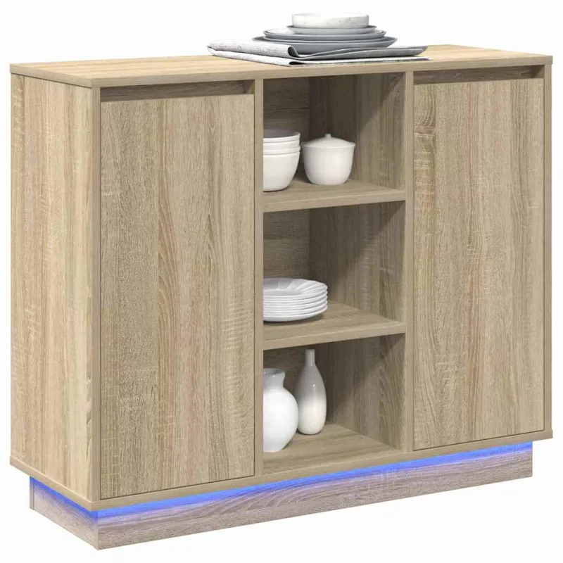 LED Bufetas Sonoma ąžuolas 90 x 32 x 75 cm Apdirbta mediena
