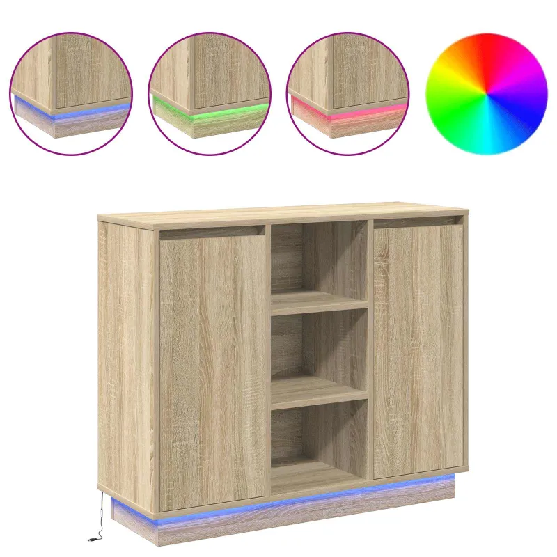 LED Bufetas Sonoma ąžuolas 90 x 32 x 75 cm Apdirbta mediena