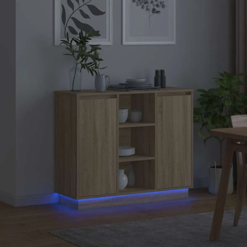 LED Bufetas Sonoma ąžuolas 90 x 32 x 75 cm Apdirbta mediena