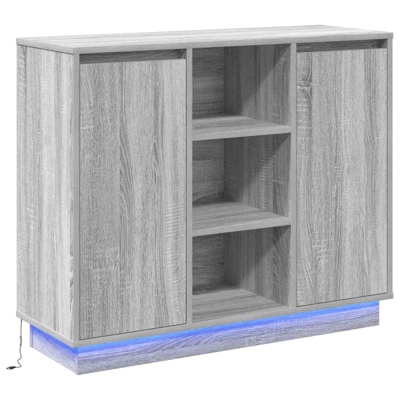 LED Bufetas Pilkas Sonoma 90 x 32 x 75 cm Apdirbta mediena