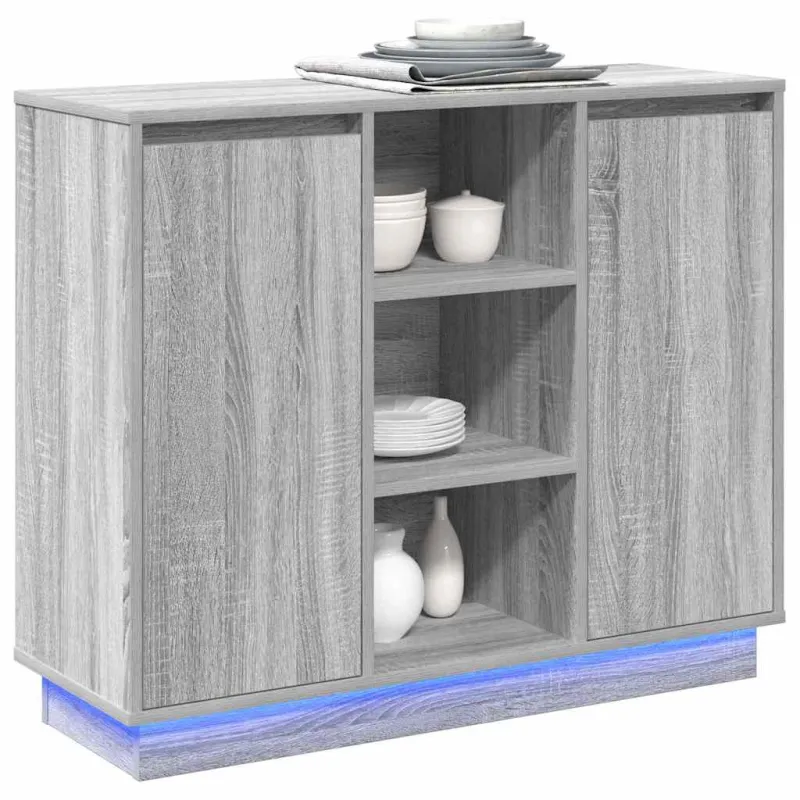 LED Bufetas Pilkas Sonoma 90 x 32 x 75 cm Apdirbta mediena