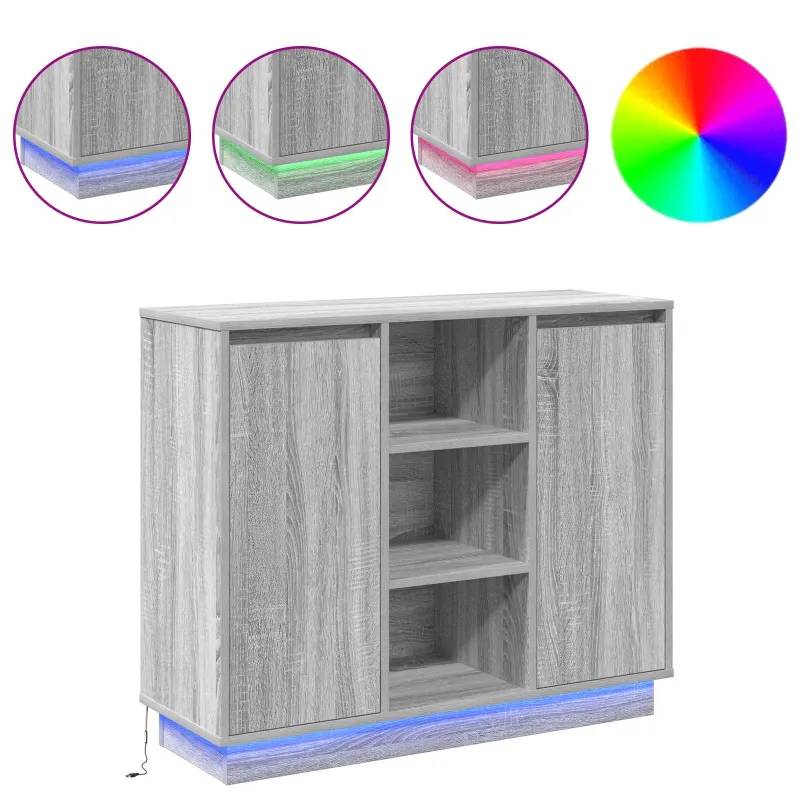 LED Bufetas Pilkas Sonoma 90 x 32 x 75 cm Apdirbta mediena