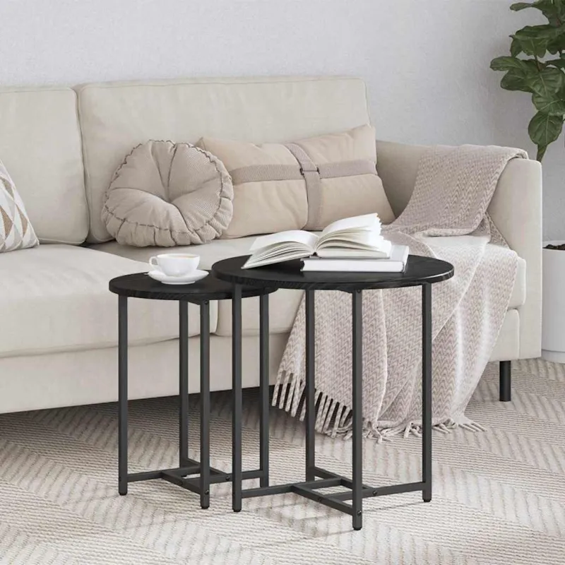 Šoninių staliukų komplektas 2 pcs Juodas ąžuolas