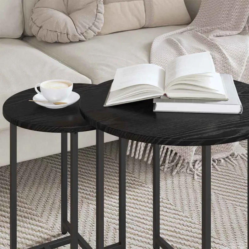 Šoninių staliukų komplektas 2 pcs Juodas ąžuolas