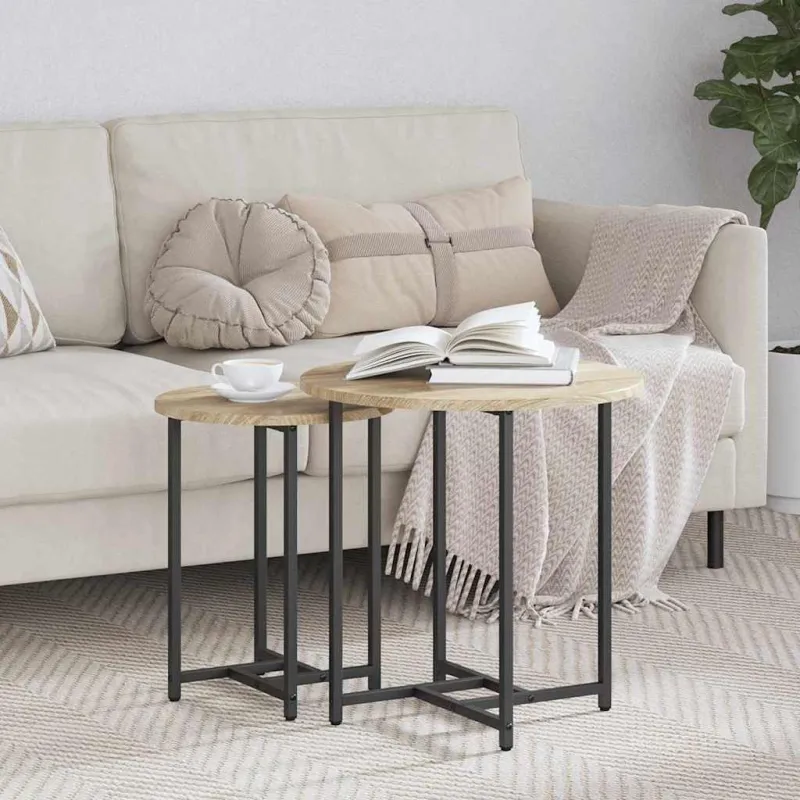 Šoninių staliukų komplektas 2 pcs Sonoma ąžuolas ir juoda