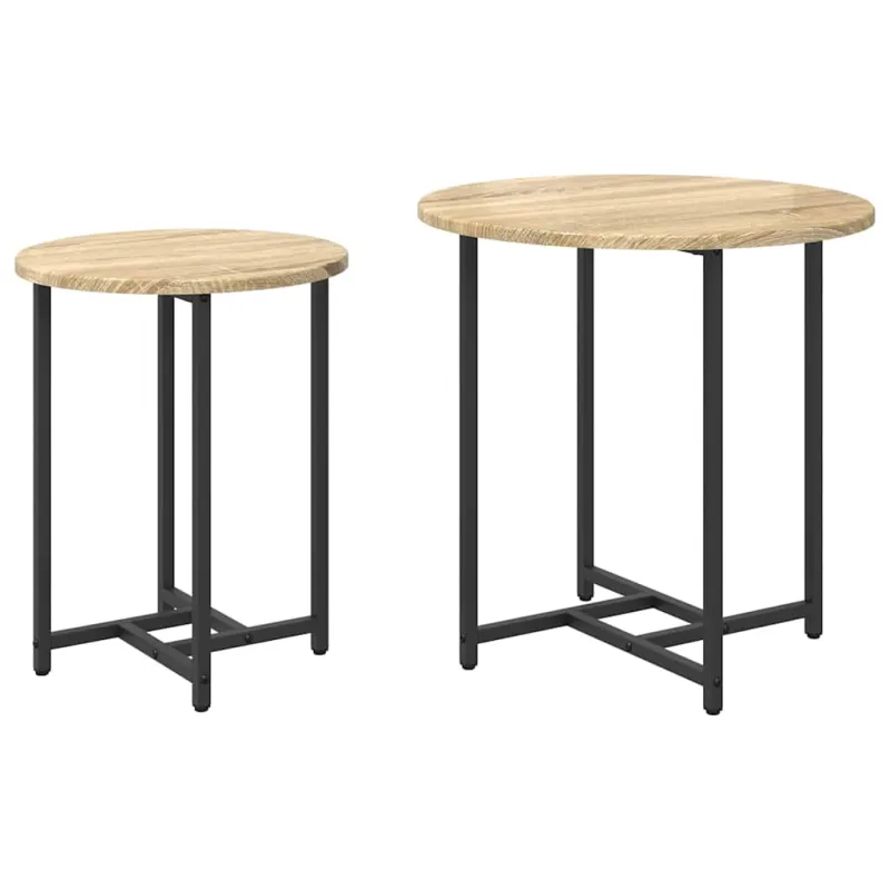 Šoninių staliukų komplektas 2 pcs Sonoma ąžuolas ir juoda