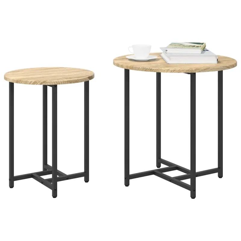 Šoninių staliukų komplektas 2 pcs Sonoma ąžuolas ir juoda