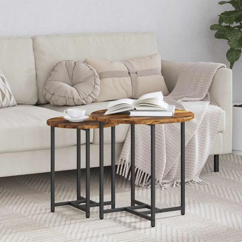 Šoninių staliukų komplektas 2 pcs Rūkyto ąžuolo ir juoda
