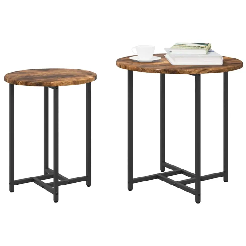 Šoninių staliukų komplektas 2 pcs Rūkyto ąžuolo ir juoda