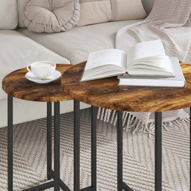 Šoninių staliukų komplektas 2 pcs Rūkyto ąžuolo ir juoda