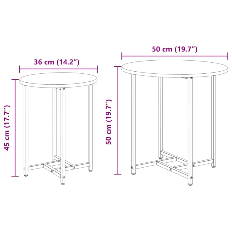 Šoninių staliukų komplektas 2 pcs Rūkyto ąžuolo ir juoda