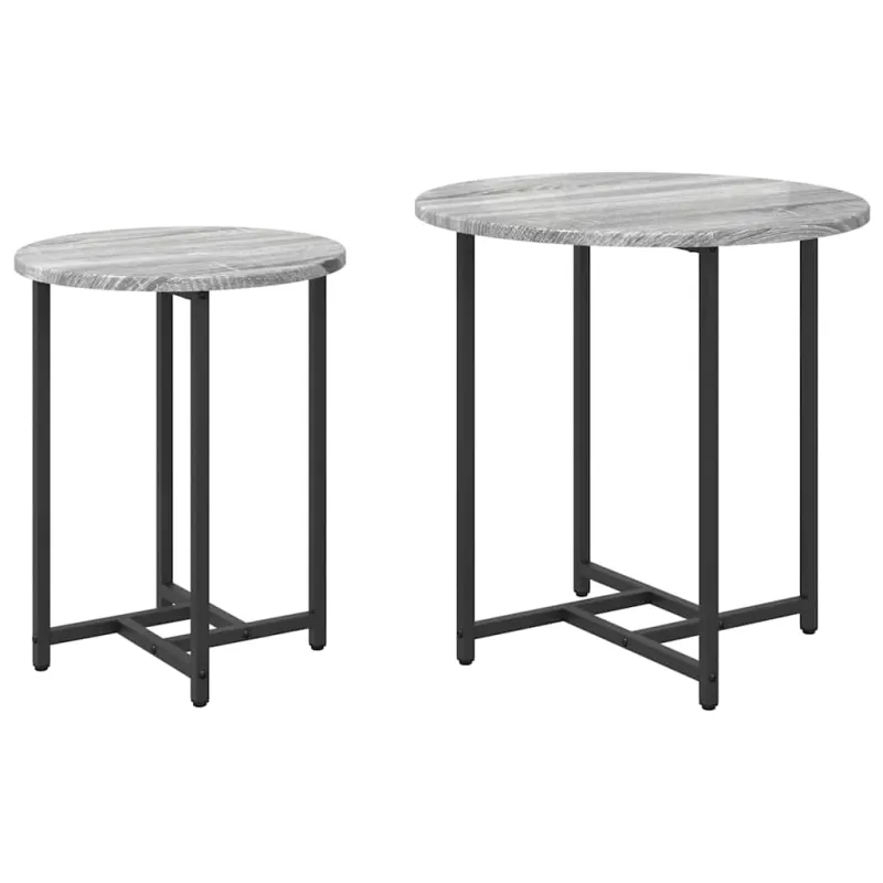 Šoninių staliukų komplektas 2 pcs Pilkas Sonoma ir juoda
