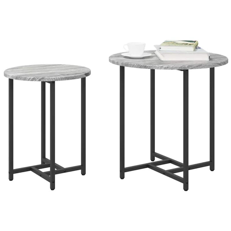 Šoninių staliukų komplektas 2 pcs Pilkas Sonoma ir juoda