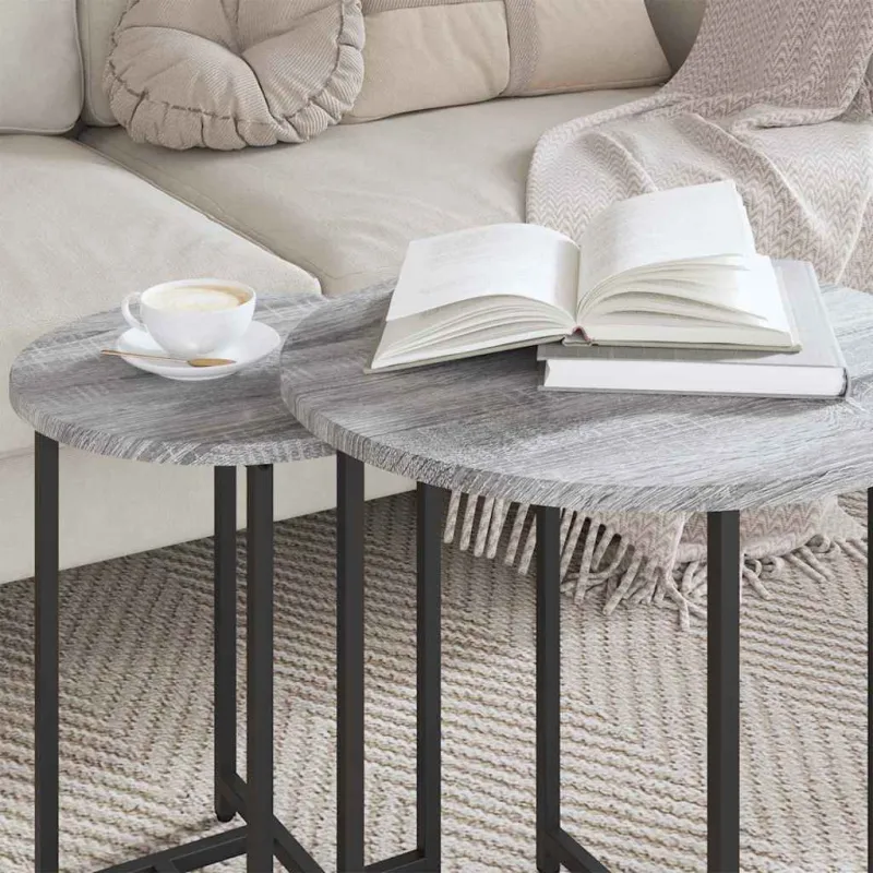 Šoninių staliukų komplektas 2 pcs Pilkas Sonoma ir juoda