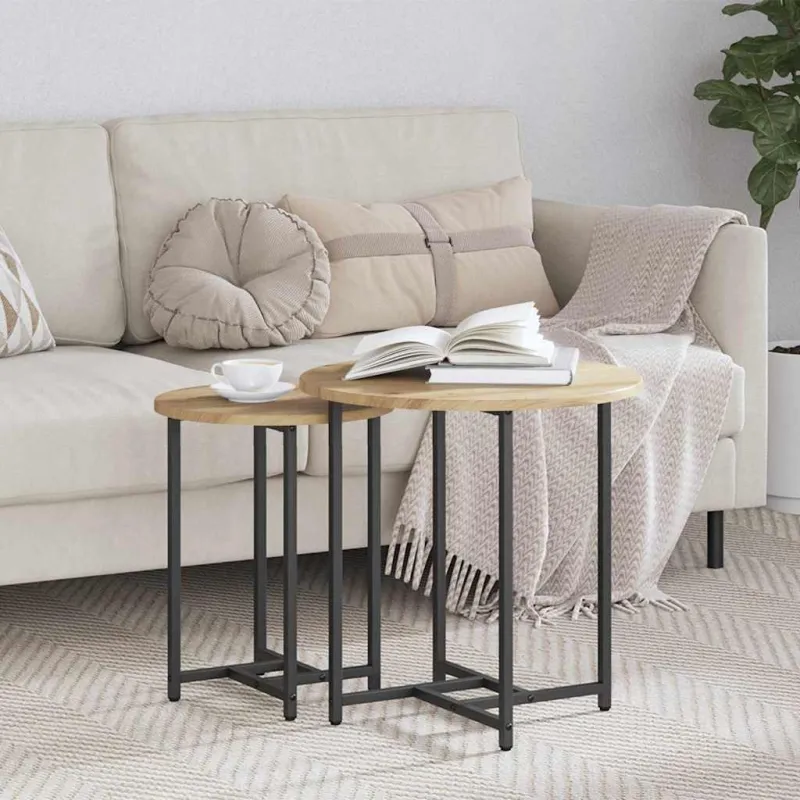 Šoninių staliukų komplektas 2 pcs Amatų ąžuolas ir juoda