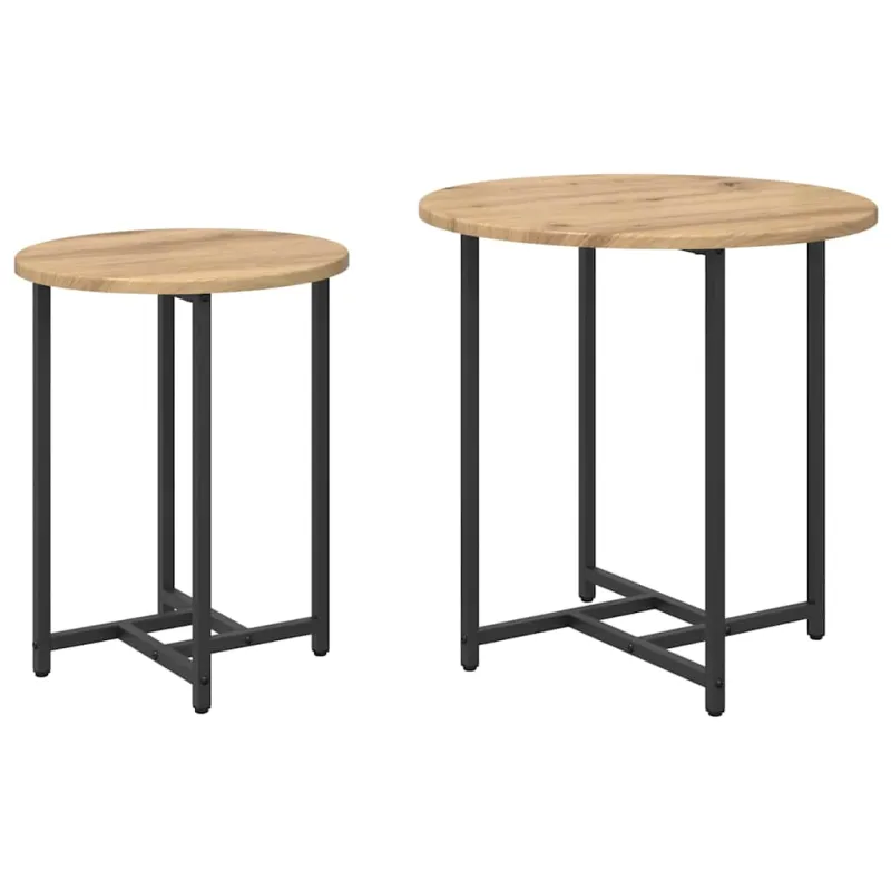 Šoninių staliukų komplektas 2 pcs Amatų ąžuolas ir juoda