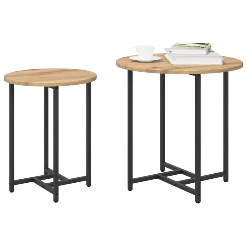 Šoninių staliukų komplektas 2 pcs Amatų ąžuolas ir juoda
